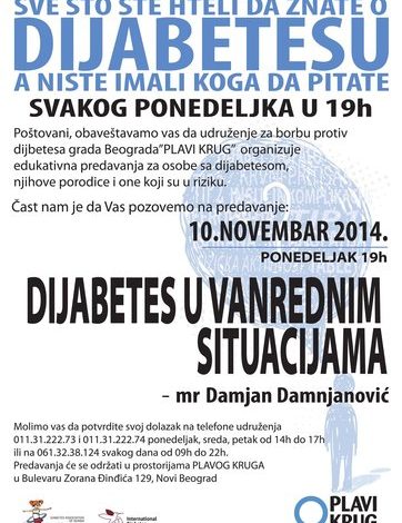 Predavanje: Dijabetes u vanrednim situacijama